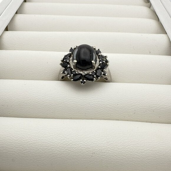 Chuck Clemency Sterling Silver Ring Black Gemstone Cabochon STS 9 QVC Spinel - Picture 5 of 13